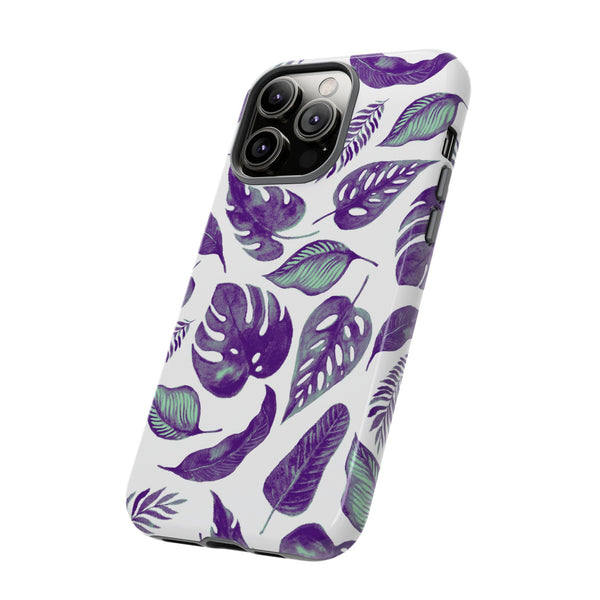 Purple & Mint Tropical Leaves on White - Tough Case