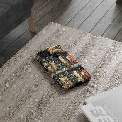 Cozy Bookshelf & Floral Tough Phone Case – Protective & Aesthetic for Book Lovers