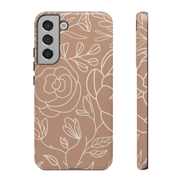 Tan & White Boho Florals  - Tough Phone Case