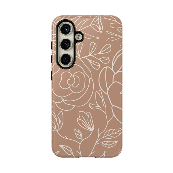 Tan & White Boho Florals  - Tough Phone Case