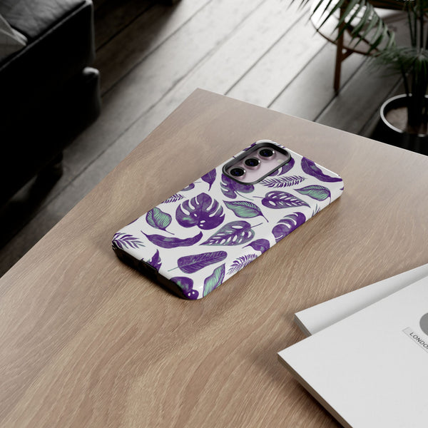 Purple & Mint Tropical Leaves on White - Tough Case