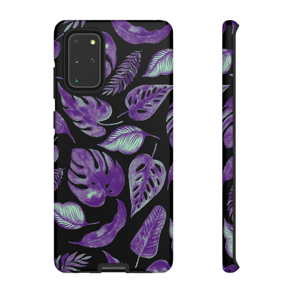 Purple & Mint Tropical Leaves on Black - Tough Case