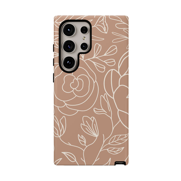 Tan & White Boho Florals  - Tough Phone Case