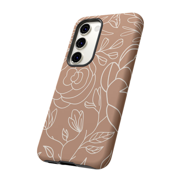 Tan & White Boho Florals  - Tough Phone Case