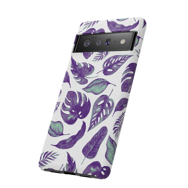 Purple & Mint Tropical Leaves on White - Tough Case