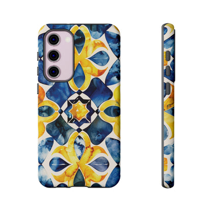 Kaleidoscope Art Phone Case - Bold Blue & Gold Geometric Design | Statement Maker Tough Case
