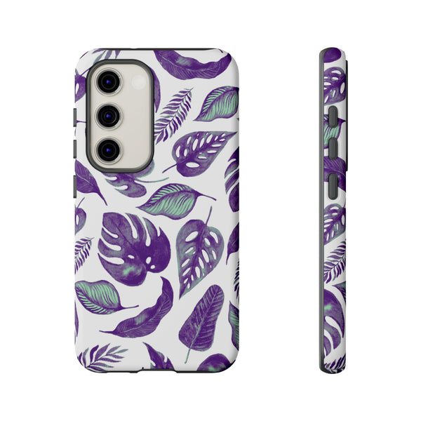 Purple & Mint Tropical Leaves on White - Tough Case