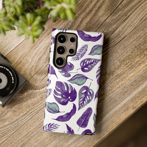 Purple & Mint Tropical Leaves on White - Tough Case