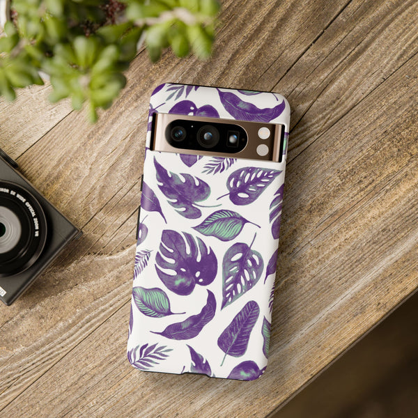 Purple & Mint Tropical Leaves on White - Tough Case