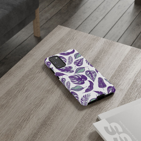 Purple & Mint Tropical Leaves on White - Tough Case