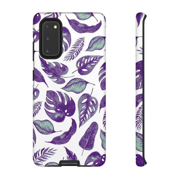 Purple & Mint Tropical Leaves on White - Tough Case