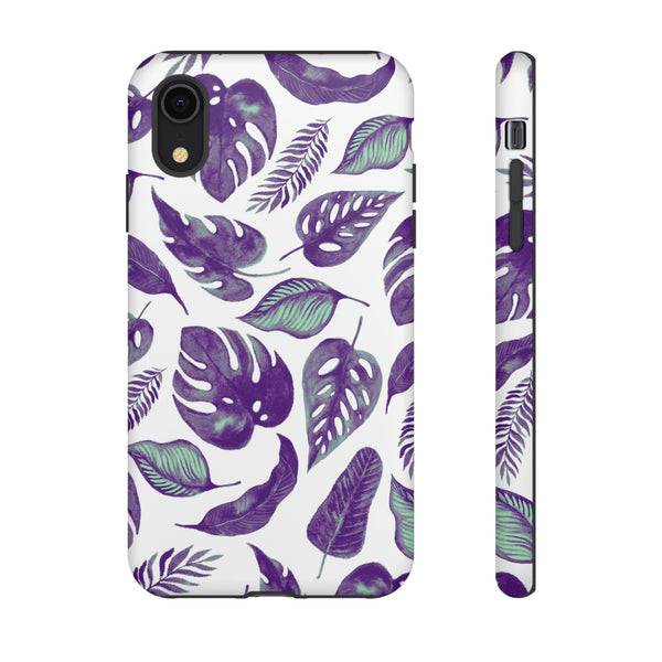 Purple & Mint Tropical Leaves on White - Tough Case