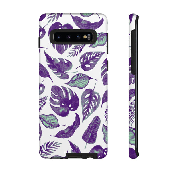 Purple & Mint Tropical Leaves on White - Tough Case