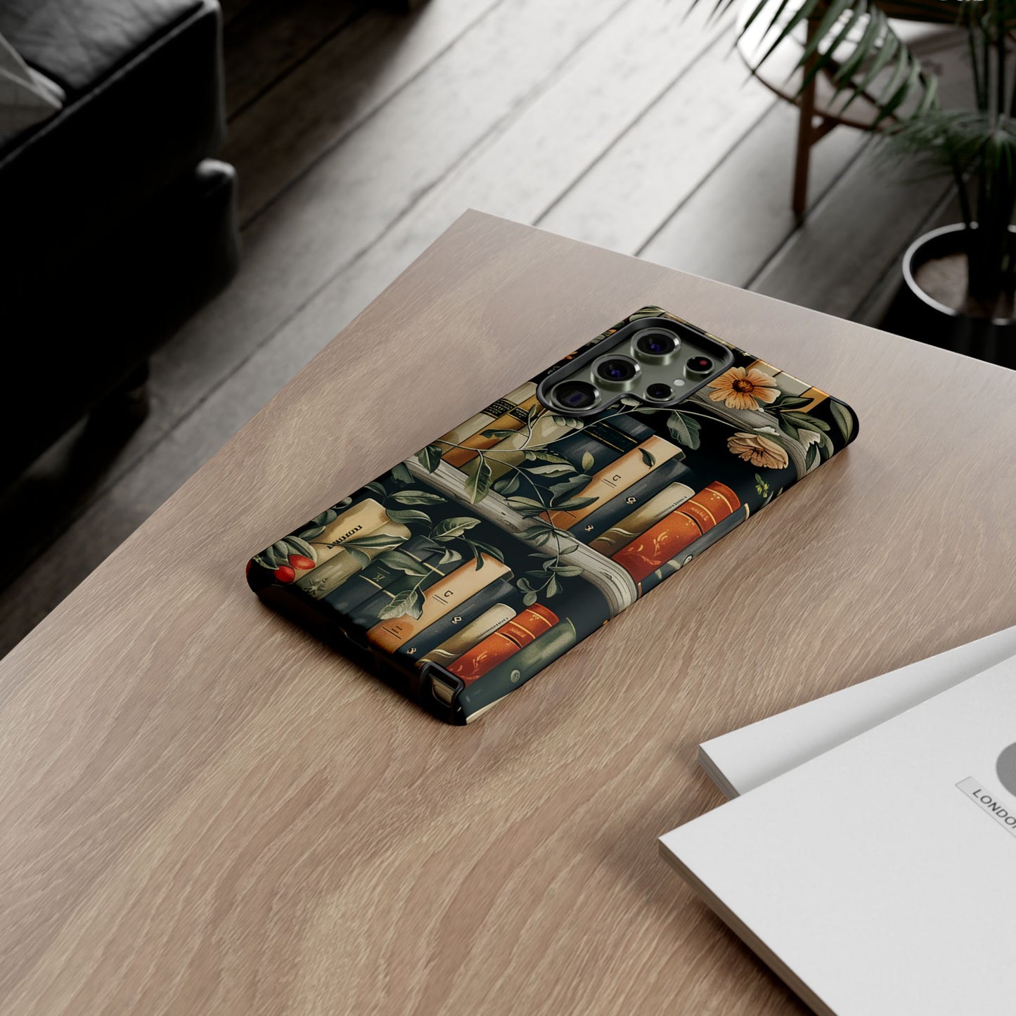 Cozy Bookshelf & Floral Tough Phone Case – Protective & Aesthetic for Book Lovers
