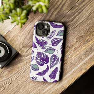 Purple & Mint Tropical Leaves on White - Tough Case