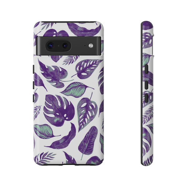 Purple & Mint Tropical Leaves on White - Tough Case