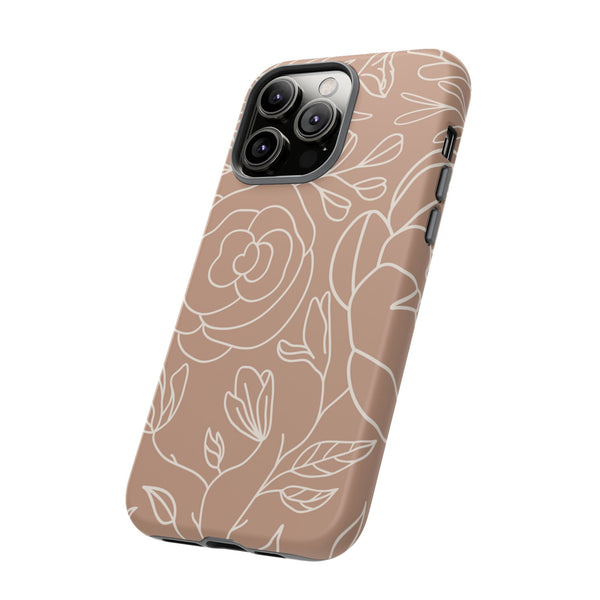 Tan & White Boho Florals  - Tough Phone Case