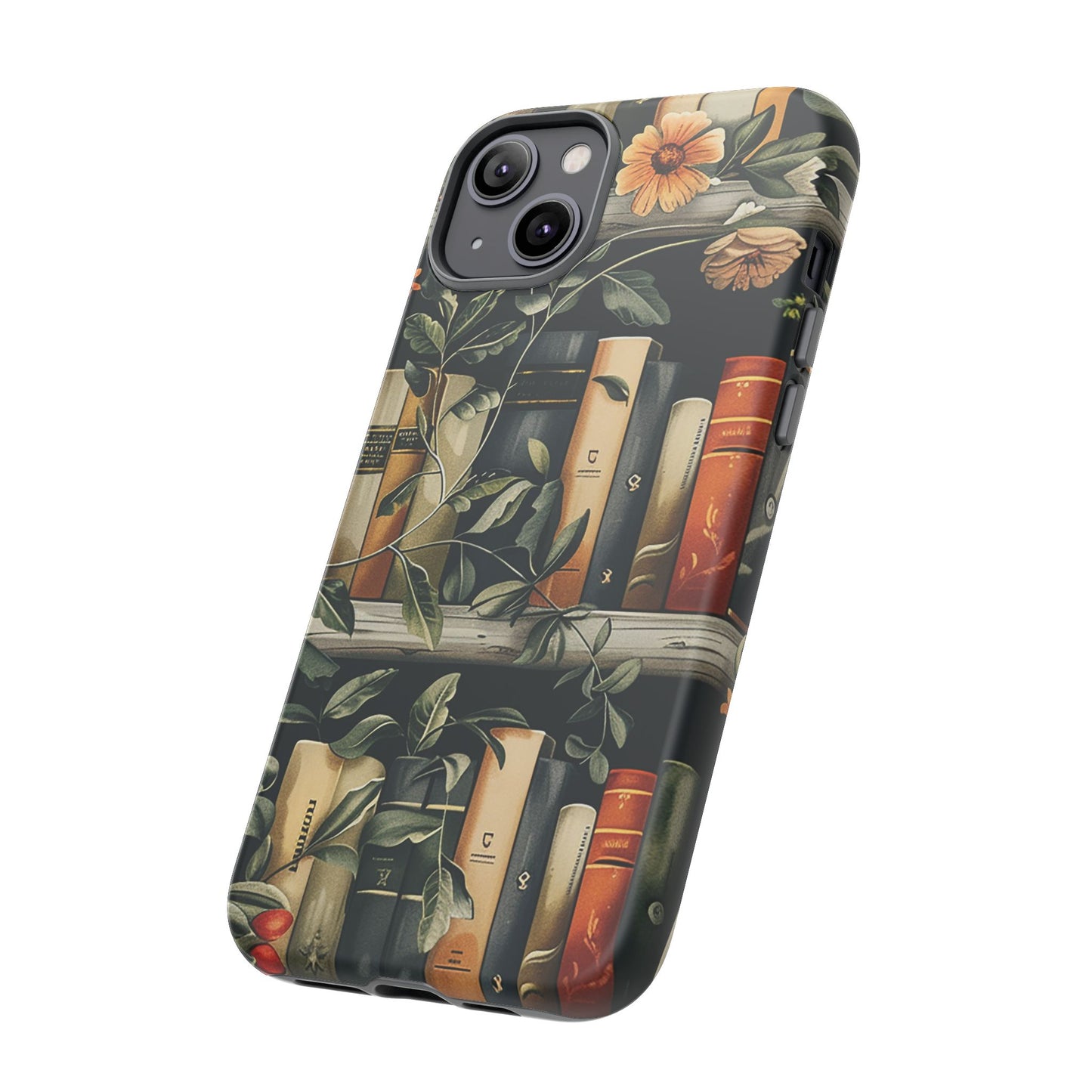 Cozy Bookshelf & Floral Tough Phone Case – Protective & Aesthetic for Book Lovers