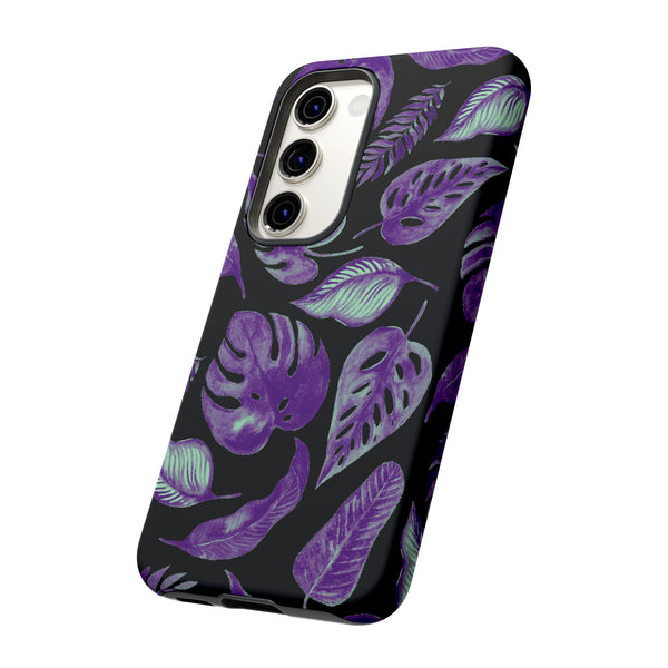 Purple & Mint Tropical Leaves on Black - Tough Case