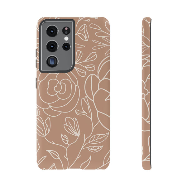 Tan & White Boho Florals  - Tough Phone Case