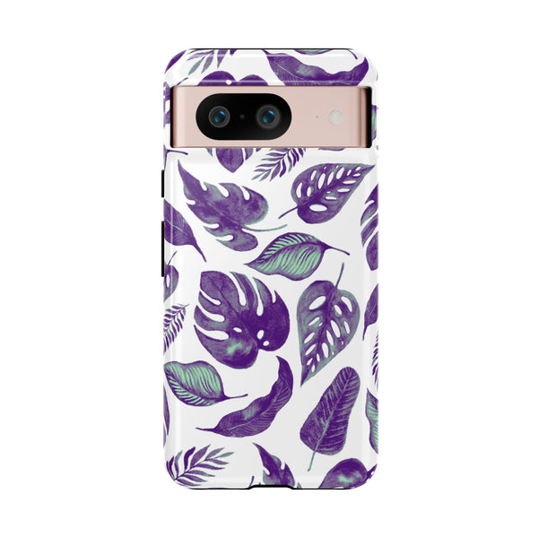 Purple & Mint Tropical Leaves on White - Tough Case