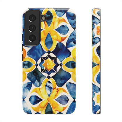 Kaleidoscope Art Phone Case - Bold Blue & Gold Geometric Design | Statement Maker Tough Case