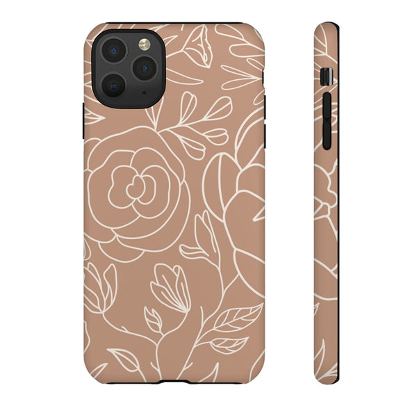 Tan & White Boho Florals  - Tough Phone Case