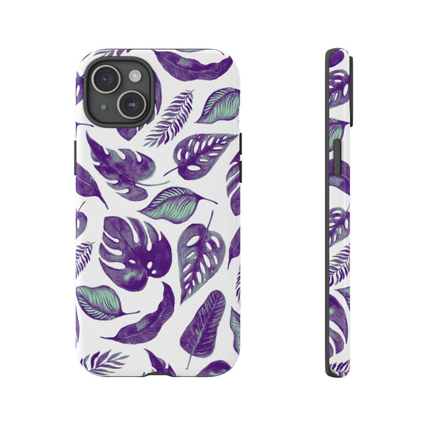 Purple & Mint Tropical Leaves on White - Tough Case