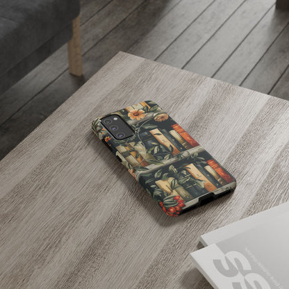 Cozy Bookshelf & Floral Tough Phone Case – Protective & Aesthetic for Book Lovers