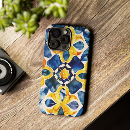Kaleidoscope Art Phone Case - Bold Blue & Gold Geometric Design | Statement Maker Tough Case