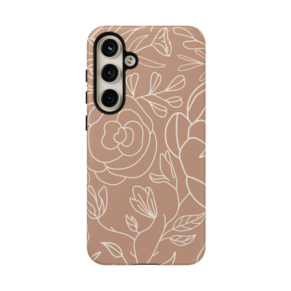 Tan & White Boho Florals  - Tough Phone Case