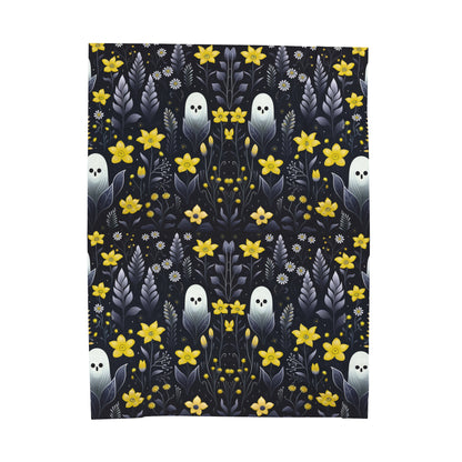 Yellow Floral Ghosts Velveteen Plush Blanket