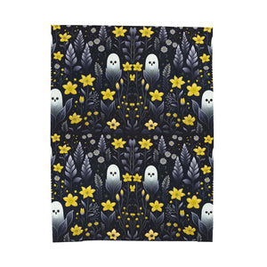 Yellow Floral Ghosts Velveteen Plush Blanket