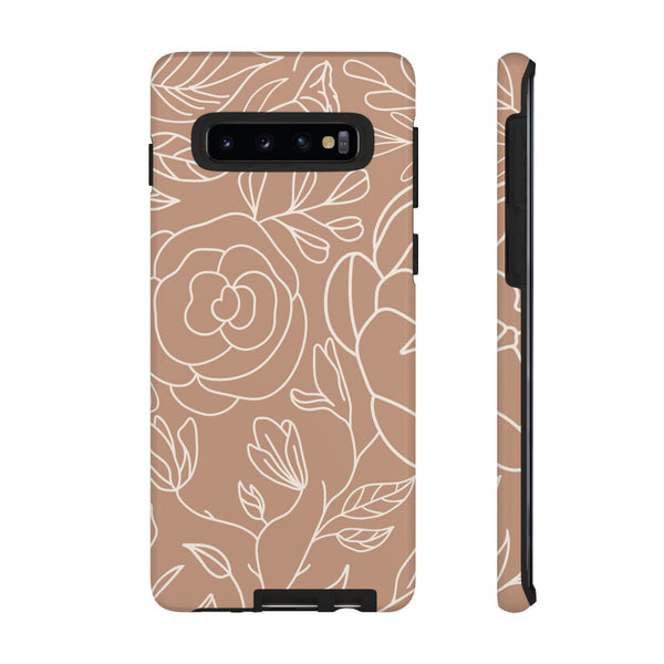 Tan & White Boho Florals  - Tough Phone Case