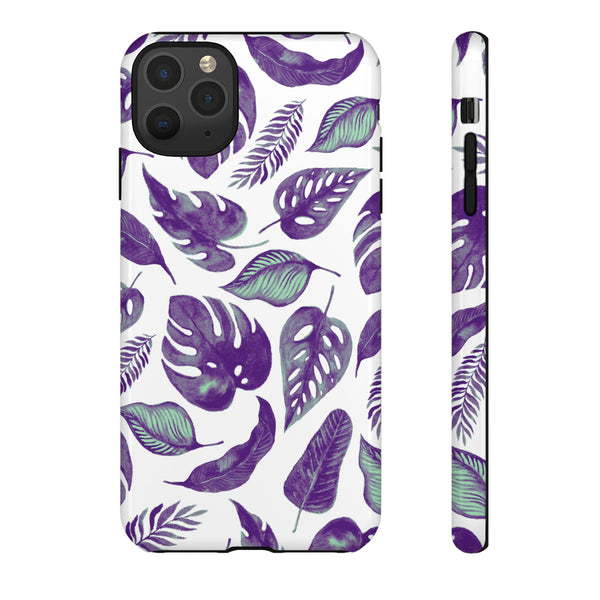 Purple & Mint Tropical Leaves on White - Tough Case