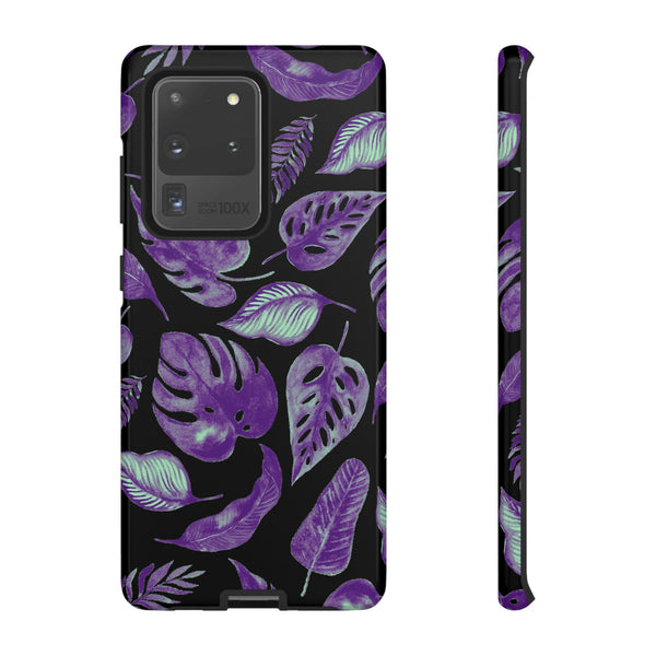 Purple & Mint Tropical Leaves on Black - Tough Case