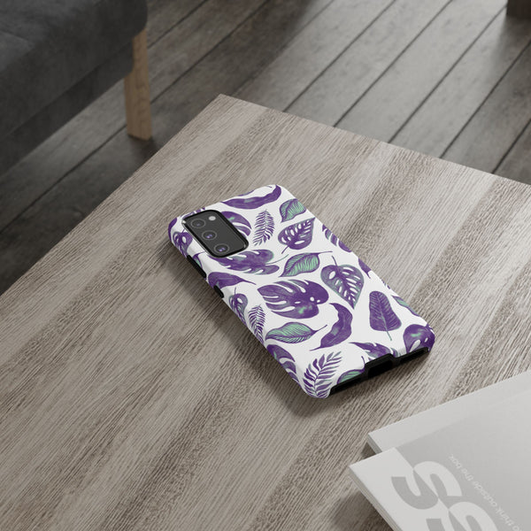 Purple & Mint Tropical Leaves on White - Tough Case