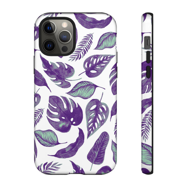 Purple & Mint Tropical Leaves on White - Tough Case