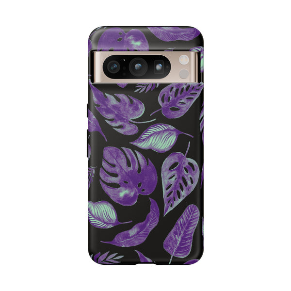 Purple & Mint Tropical Leaves on Black - Tough Case