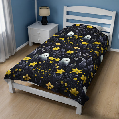 Yellow Floral Ghosts Velveteen Plush Blanket