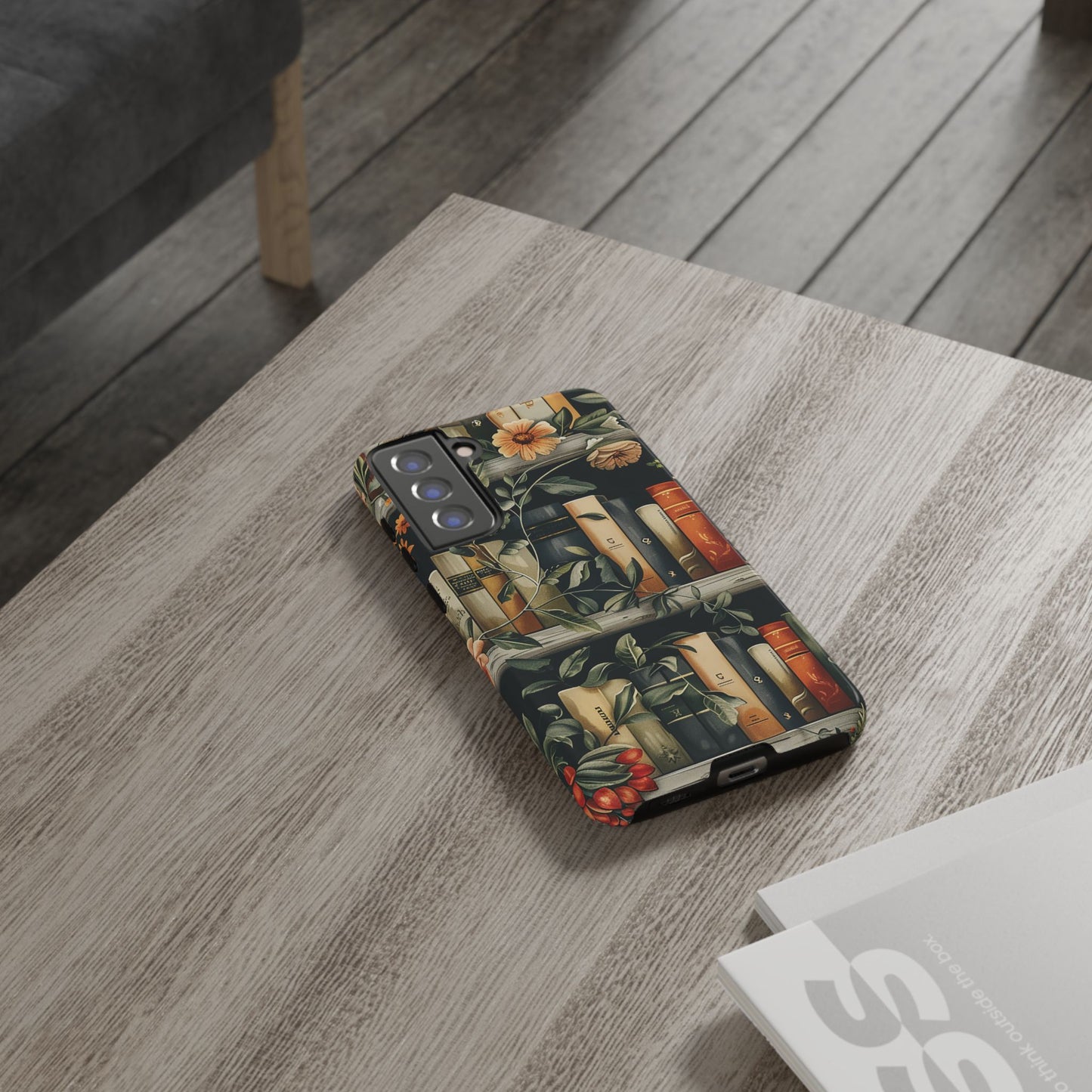 Cozy Bookshelf & Floral Tough Phone Case – Protective & Aesthetic for Book Lovers