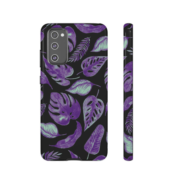 Purple & Mint Tropical Leaves on Black - Tough Case