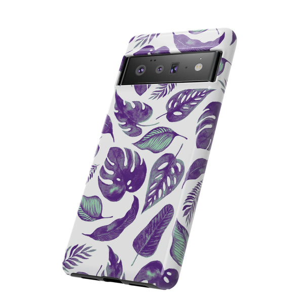 Purple & Mint Tropical Leaves on White - Tough Case