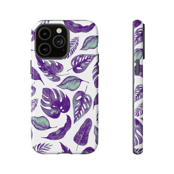 Purple & Mint Tropical Leaves on White - Tough Case