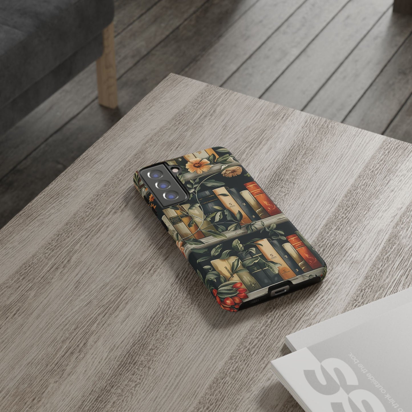 Cozy Bookshelf & Floral Tough Phone Case – Protective & Aesthetic for Book Lovers
