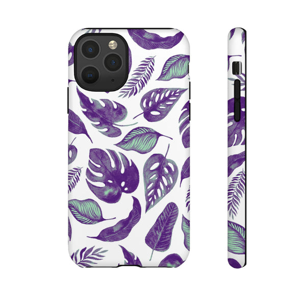 Purple & Mint Tropical Leaves on White - Tough Case