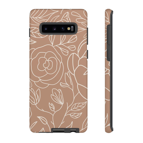 Tan & White Boho Florals  - Tough Phone Case