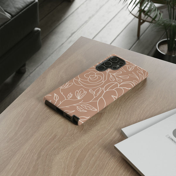 Tan & White Boho Florals  - Tough Phone Case