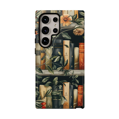 Cozy Bookshelf & Floral Tough Phone Case – Protective & Aesthetic for Book Lovers