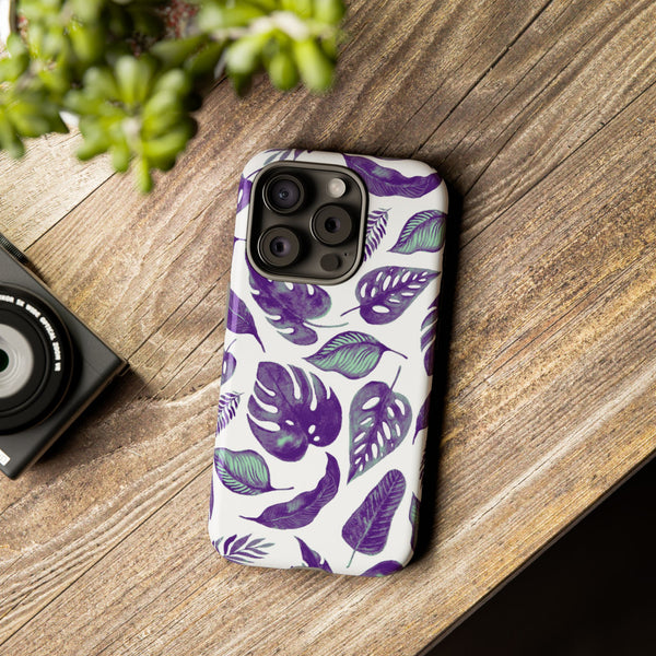 Purple & Mint Tropical Leaves on White - Tough Case